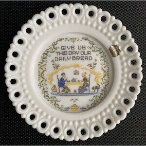 Vintage Westmoreland White Milk Glass Plate 5 3/8" Daily Bread Quote